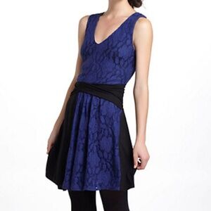 Anthropologie Royal Blue and Black Lace-Accent Mini Dress